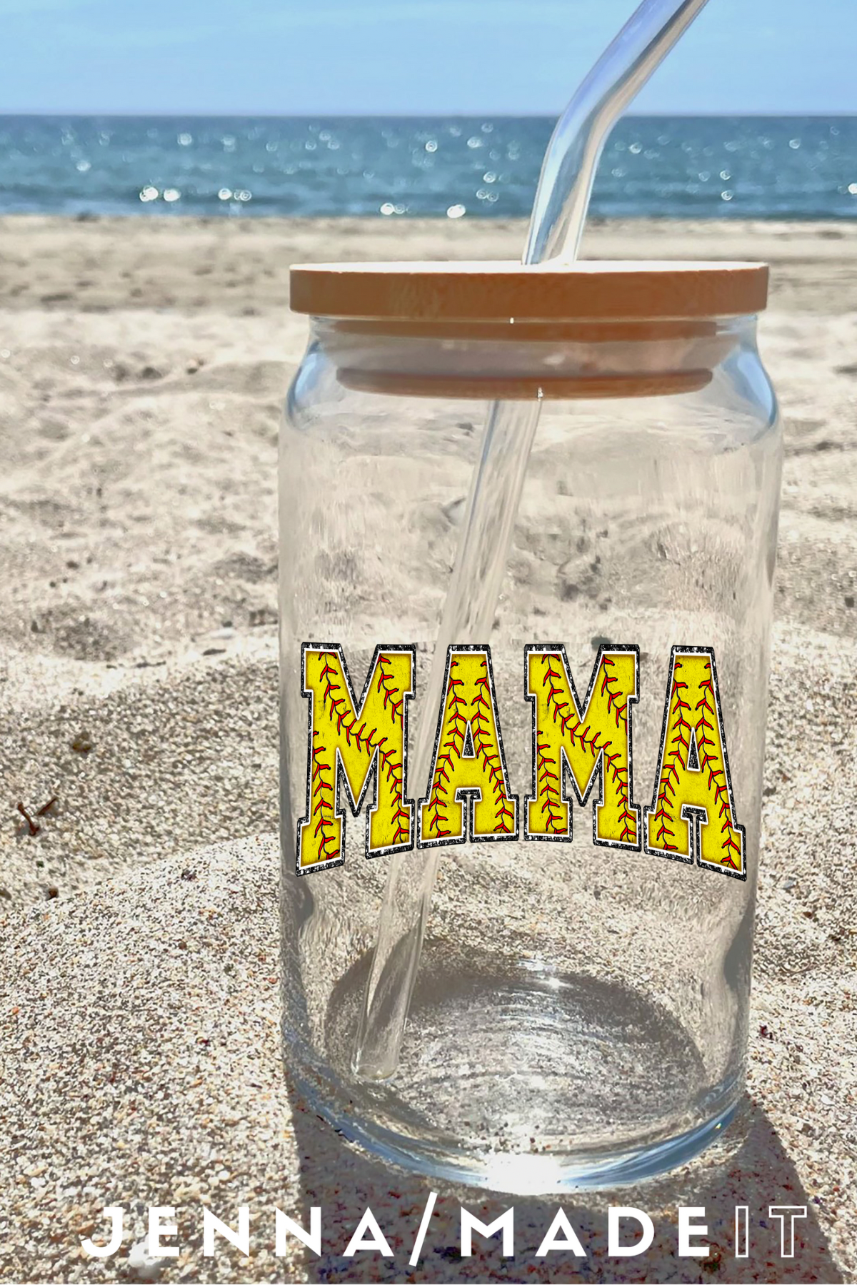 Softball Mama 16oz Libbey Glass Tumbler with Straw