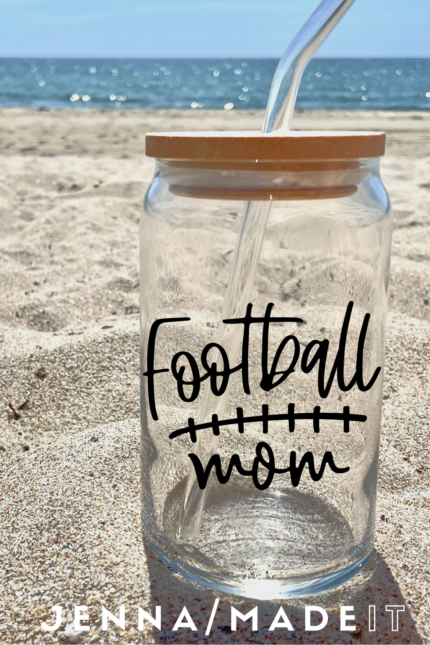 Football mom 16oz Libbey Glass Tumbler with Straw