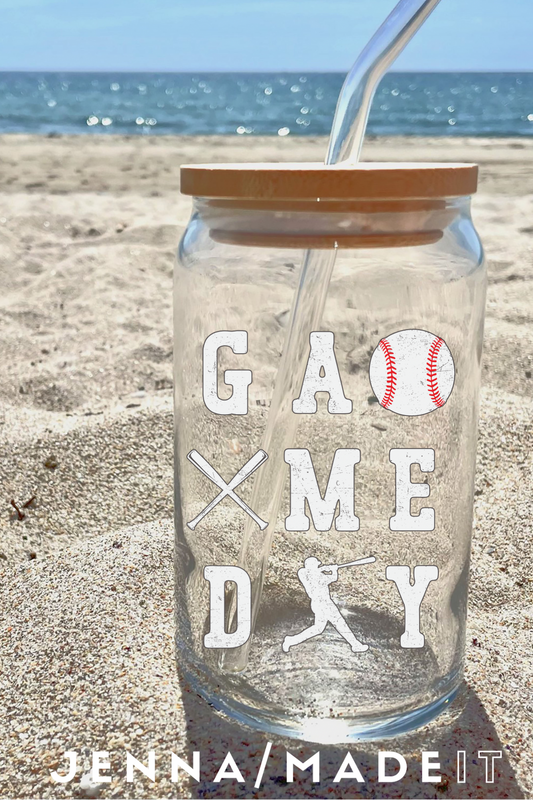 Game day 16oz Libbey Glass Tumbler with Straw